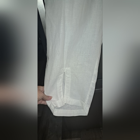 Johnny Was White Linen Tapered Leg Pants Split Front Hem Cropped Summer 1X - Picture 3 of 11